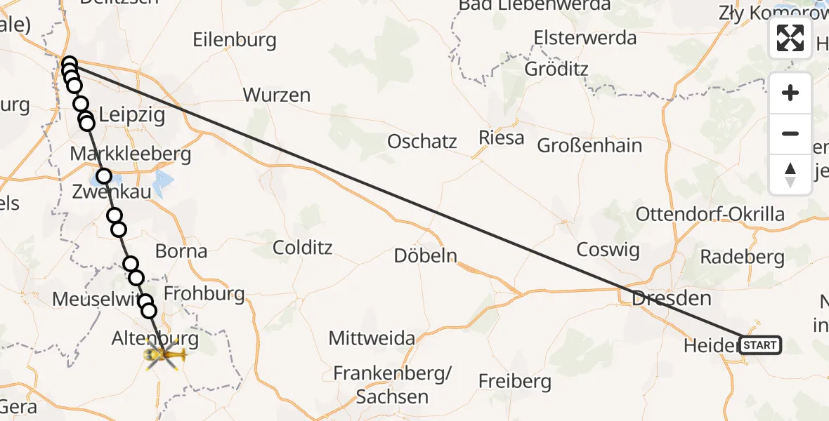 Flugroute Rettungshubschrauber Pirna - Altenburg, 27 Oktober 2026, 09:56