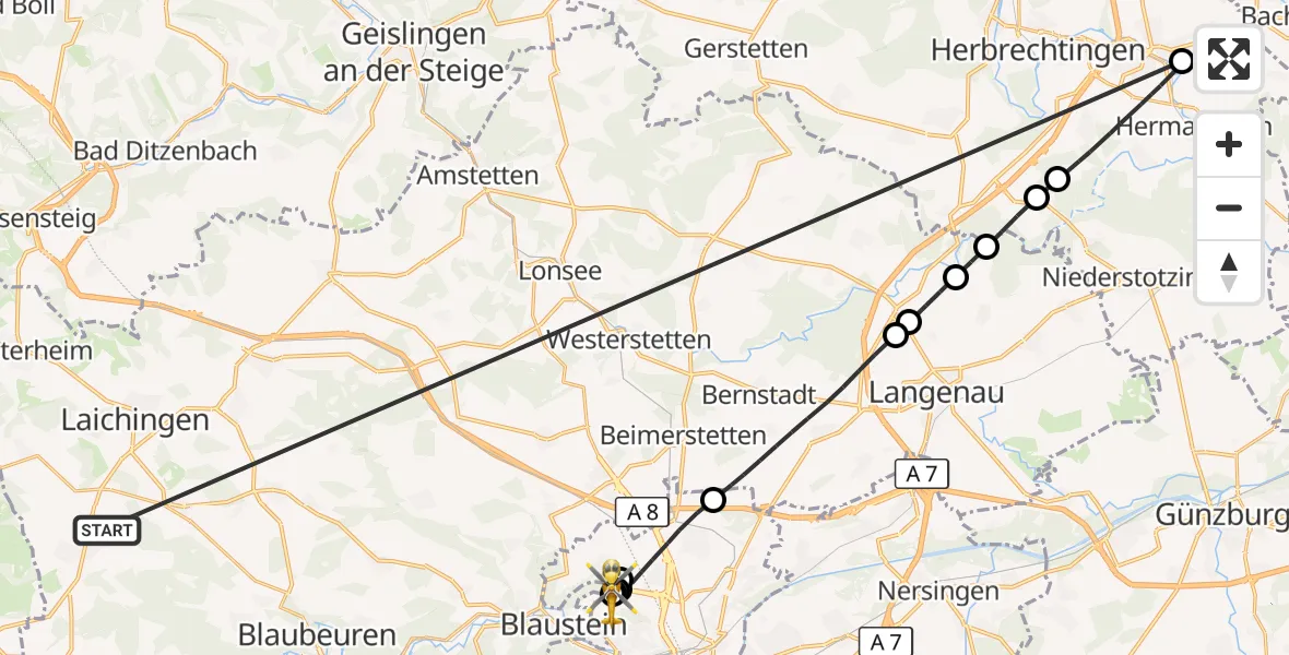 Flugroute Rettungshubschrauber Heroldstatt - ADAC Air Rescue Station Ulm (Christoph 22), 27 Oktober 2026, 09:57