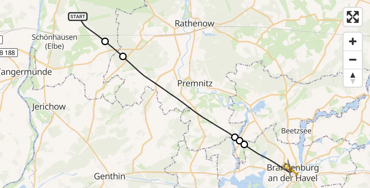 Flugroute Rettungshubschrauber Schönhausen (Elbe) - Brandenburg an der Havel, 27 Oktober 2026, 09:57