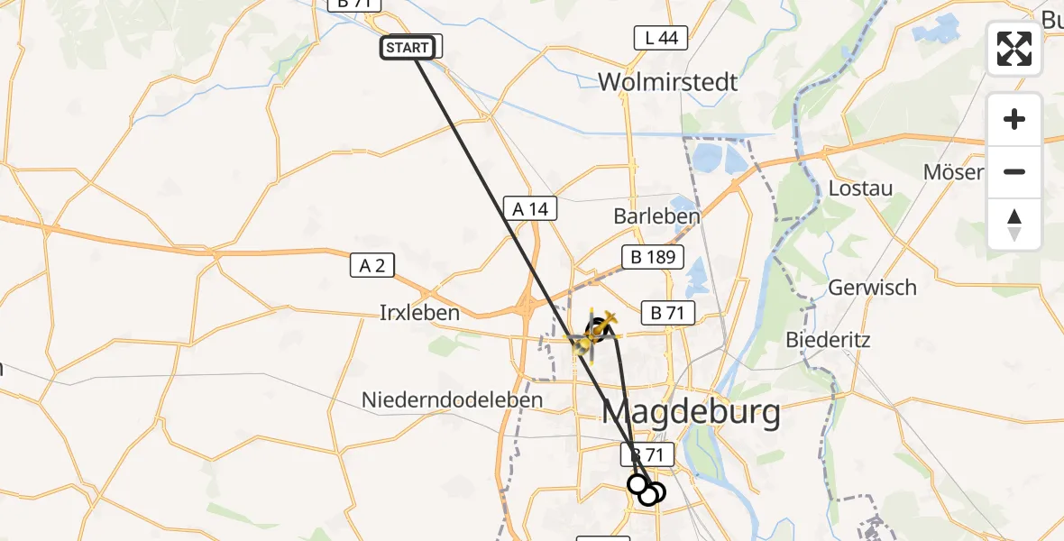 Flugroute Rettungshubschrauber Haldensleben - Magdeburg Hospital, 27 Oktober 2026, 10:08