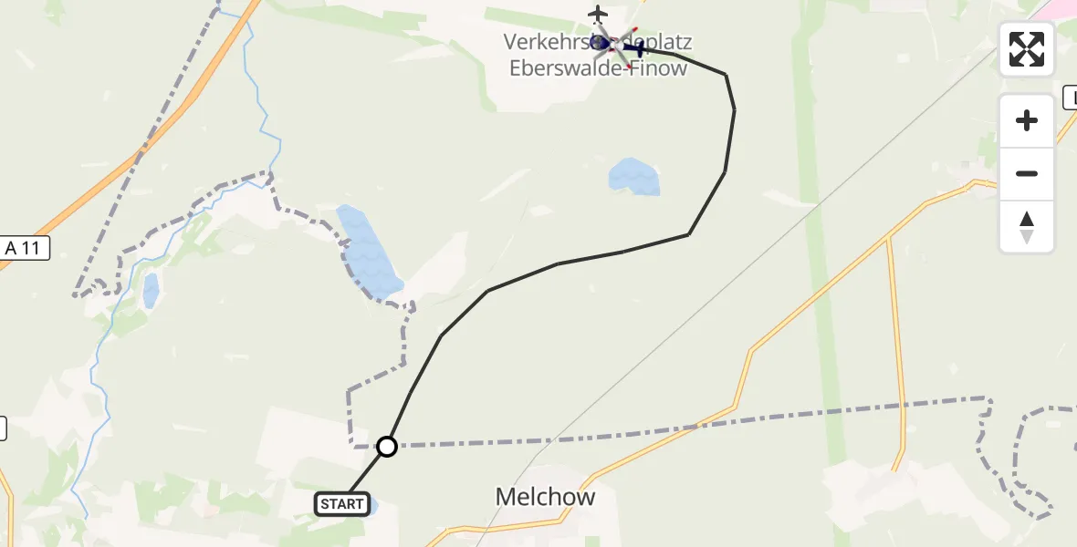 Flugroute Polizeihubschrauber Biesenthal - Eberswalde, 27 Oktober 2026, 10:09