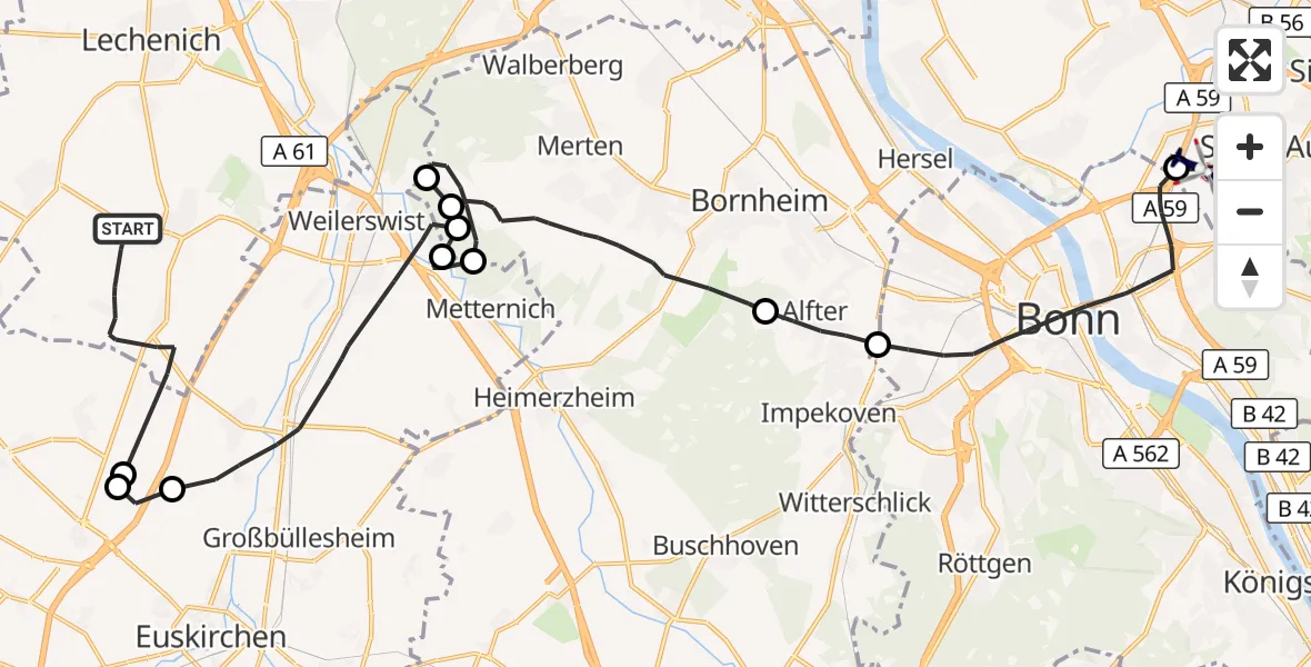 Flugroute Polizeihubschrauber Erftstadt - Sankt Augustin, 27 Oktober 2026, 10:12