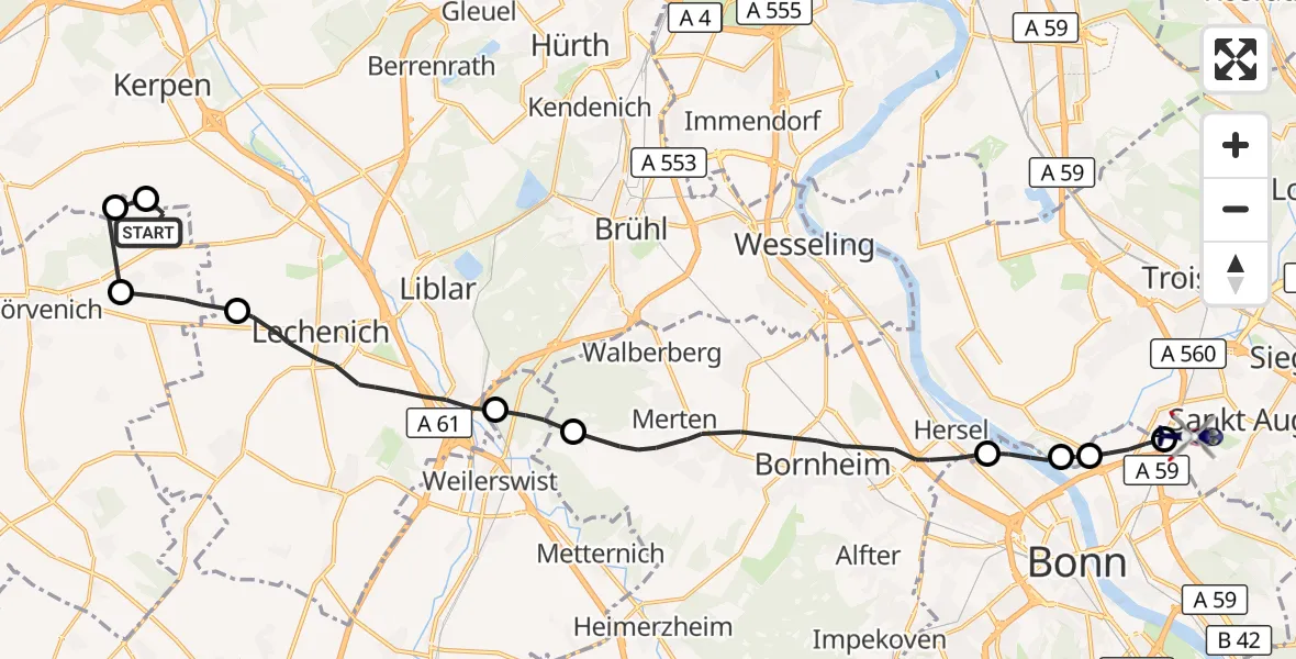 Flugroute Polizeihubschrauber Nörvenich - Sankt Augustin, 27 Oktober 2026, 10:14