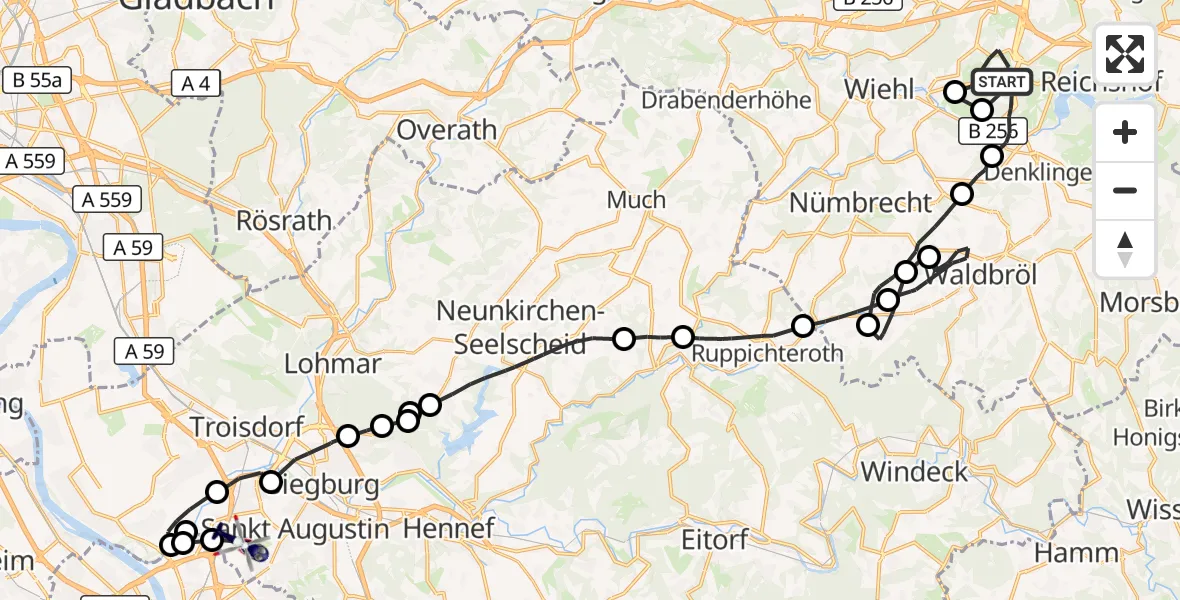 Flugroute Polizeihubschrauber Reichshof - Sankt Augustin, 27 Oktober 2026, 10:25