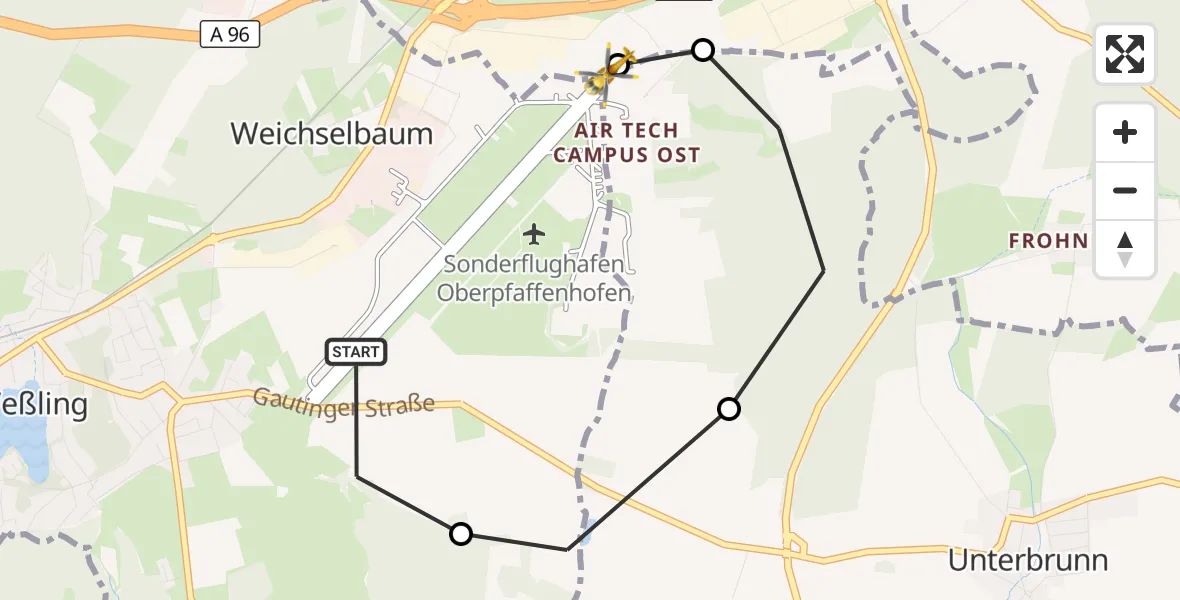 Flugroute Rettungshubschrauber Oberpfaffenhofen Flughafen - Oberpfaffenhofen Flughafen, 27 Oktober 2026, 10:28
