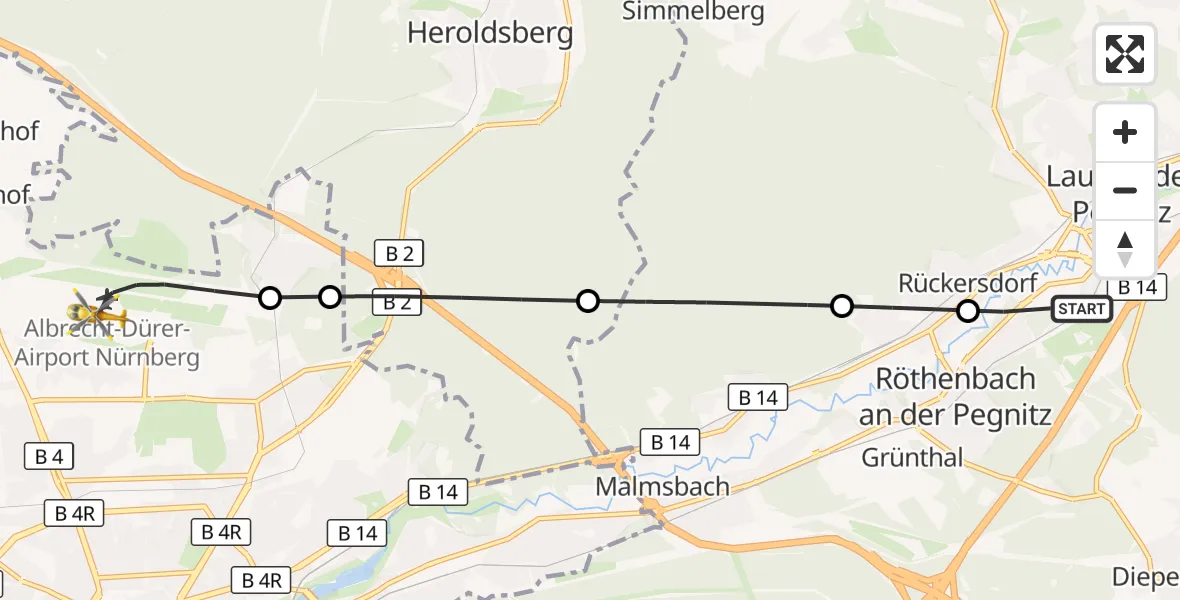 Flugroute Ambulanzhubschrauber Lauf a.d.Pegnitz - Flughafen Nuremberg, 27 Oktober 2026, 10:32