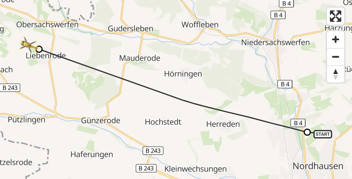 Flugroute Rettungshubschrauber Südharz Hospital Nordhausen - Hohenstein, 27 Oktober 2026, 10:34