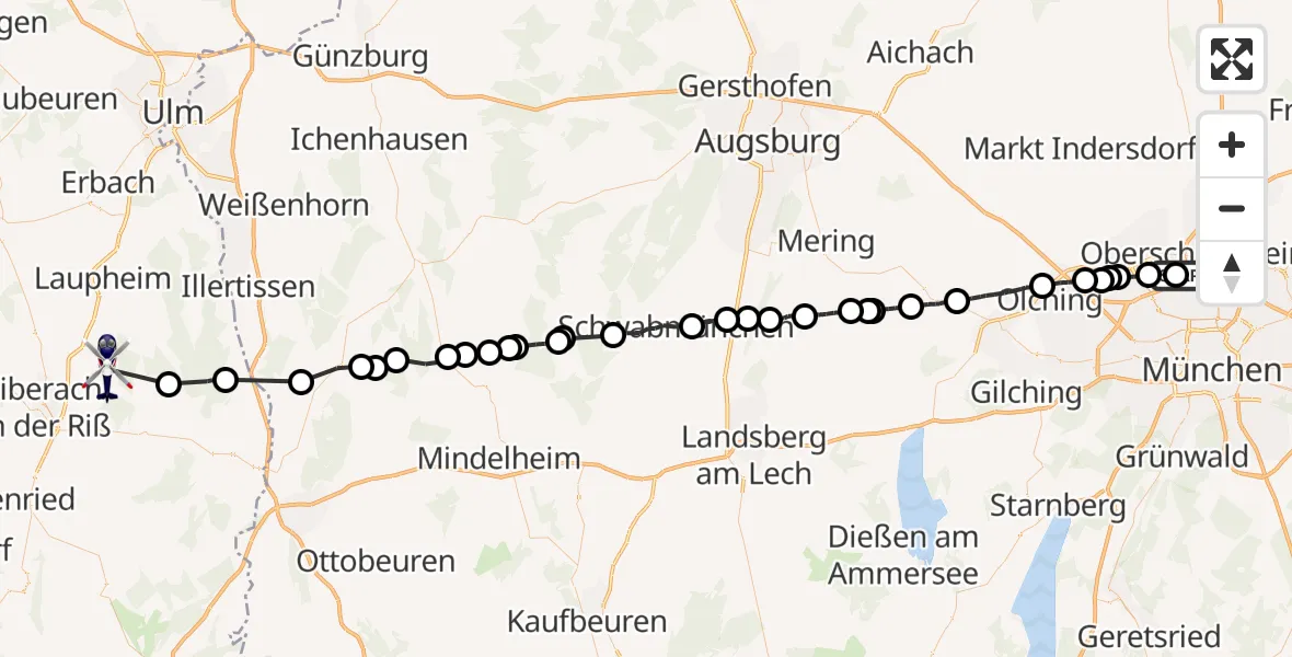 Flugroute Polizeihubschrauber Oberschleißheim - Maselheim, 27 Oktober 2026, 10:43