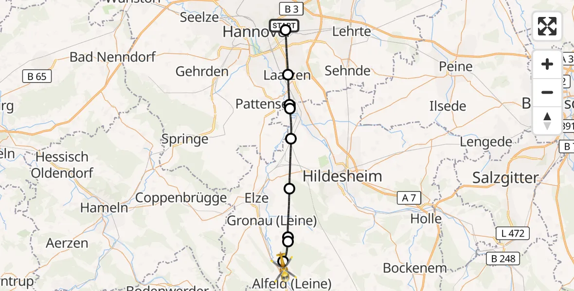 Flugroute Rettungshubschrauber Hannover Luftrettung Hubschrauberlandeplatz (Christoph 4) - Alfeld (Leine), 27 Oktober 2026, 10:44