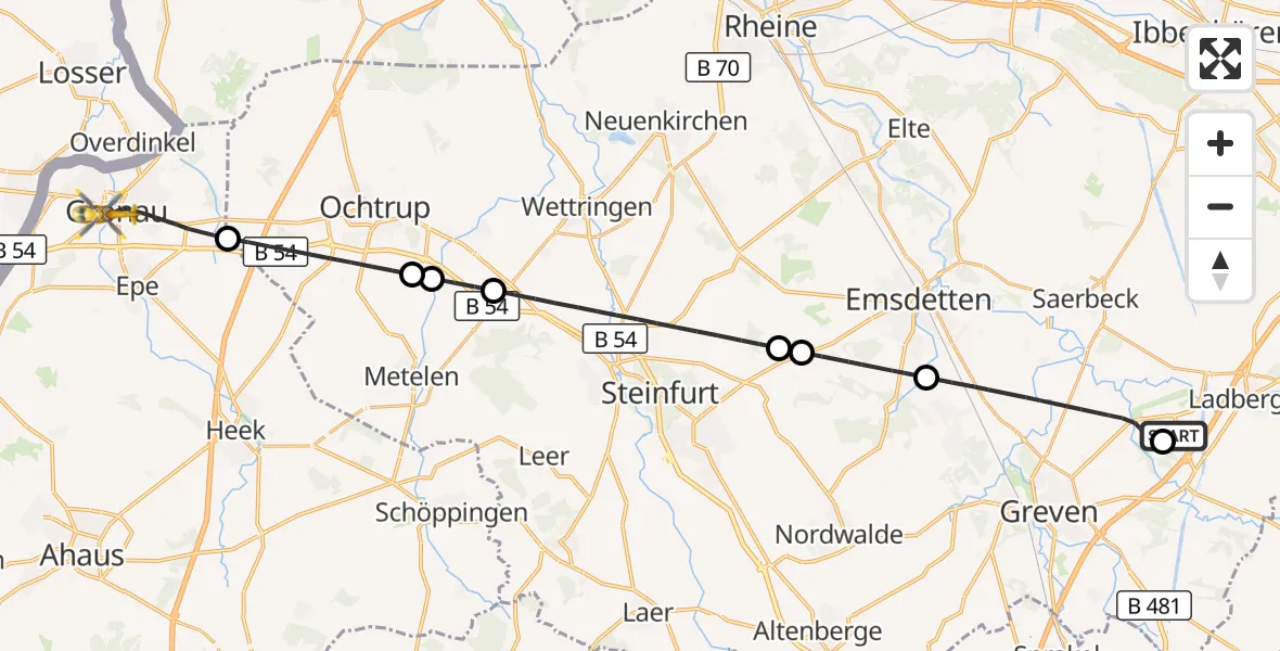 Flugroute Ambulanzhubschrauber Christoph  Westfalen-ADAC - Gronau (Westf.), 27 Oktober 2026, 10:44