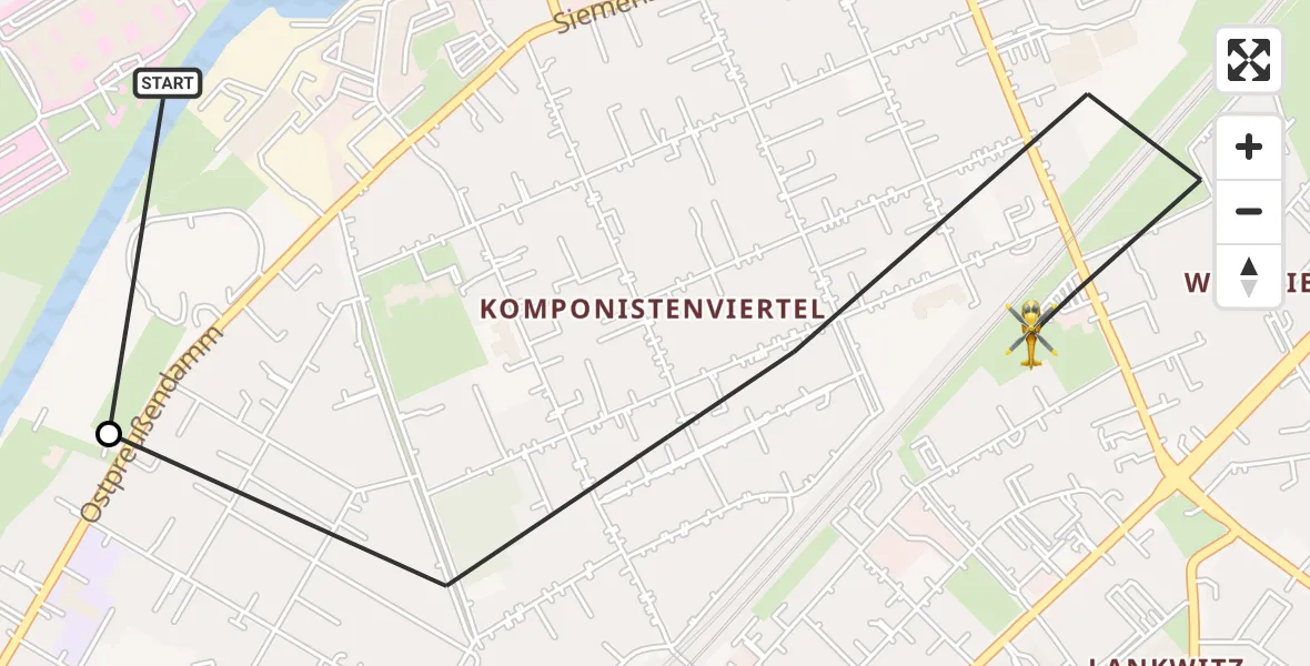 Flugroute Rettungshubschrauber Charité Clinic Benjamin Franklin Campus - Berlin, 27 Oktober 2026, 10:45