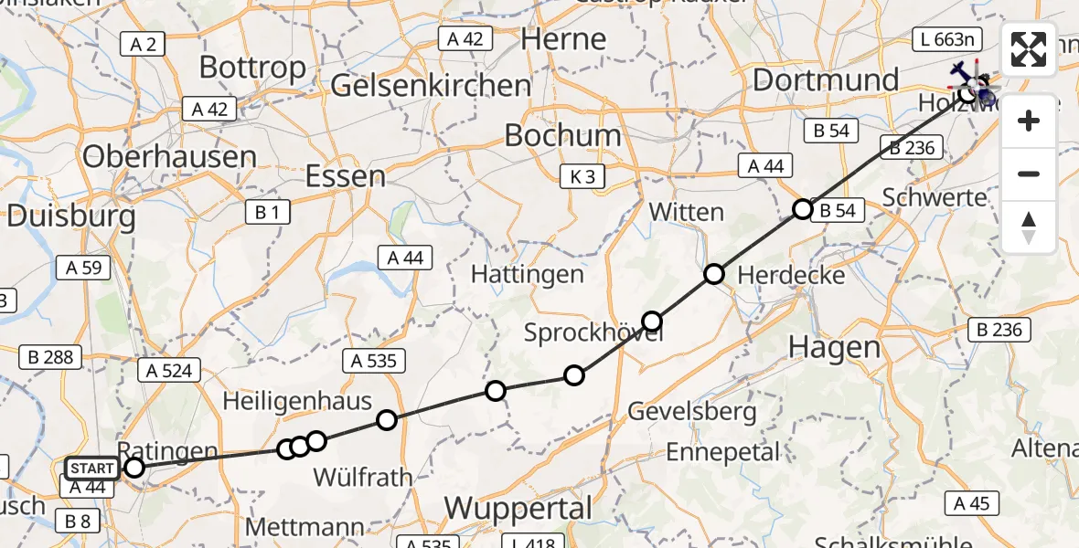 Flugroute Polizeihubschrauber Düsseldorf Flughafen - Dortmund Flughafen, 27 Oktober 2026, 10:47
