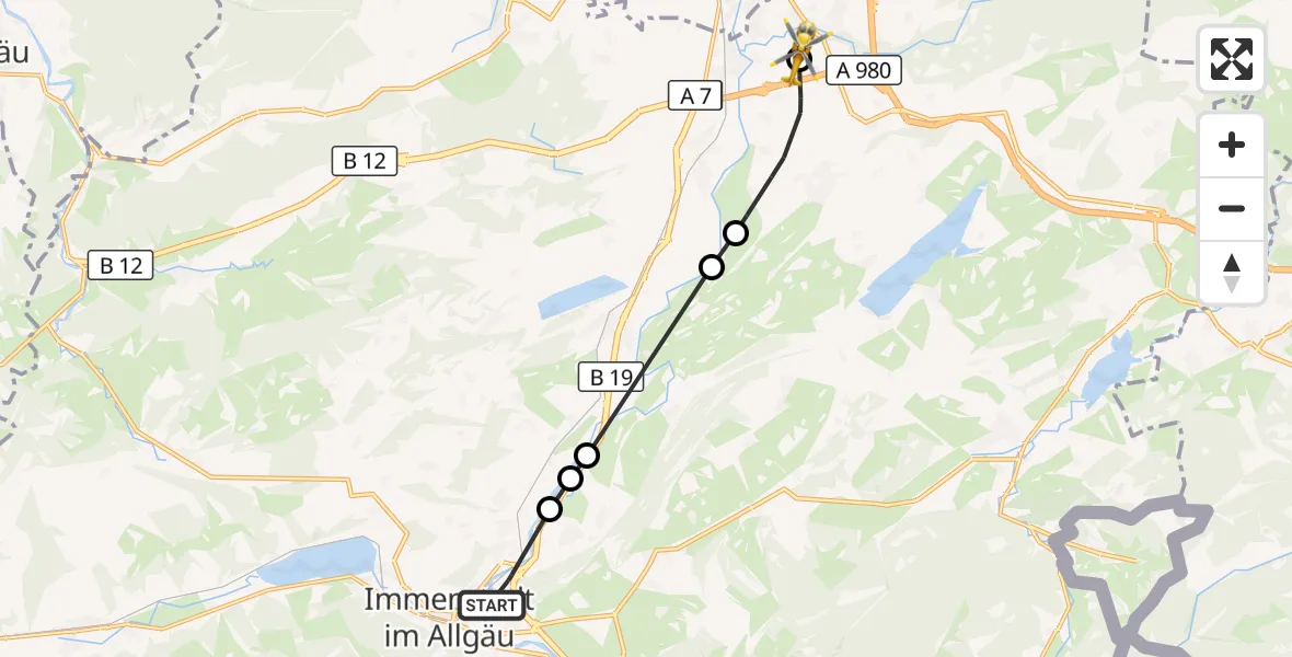 Flugroute Rettungshubschrauber Immenstadt i.Allgäu - Kempten-Durach Flugplatz, 27 Oktober 2026, 10:49