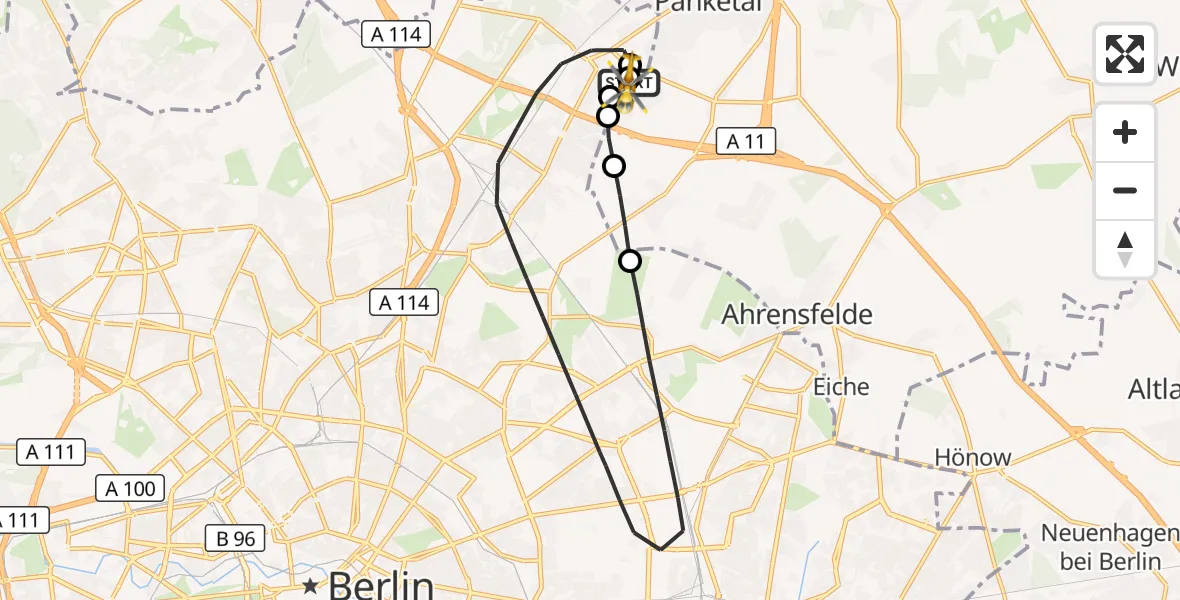 Flugroute Rettungshubschrauber Helios Clinic Berlin-Buch - Helios Clinic Berlin-Buch, 27 Oktober 2026, 10:53
