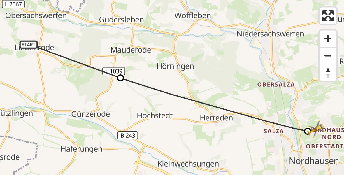 Flugroute Rettungshubschrauber Hohenstein - Südharz Hospital Nordhausen, 27 Oktober 2026, 10:57