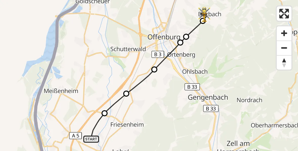Flugroute Rettungshubschrauber Lahr Flughafen - Durbach, 27 Oktober 2026, 11:08