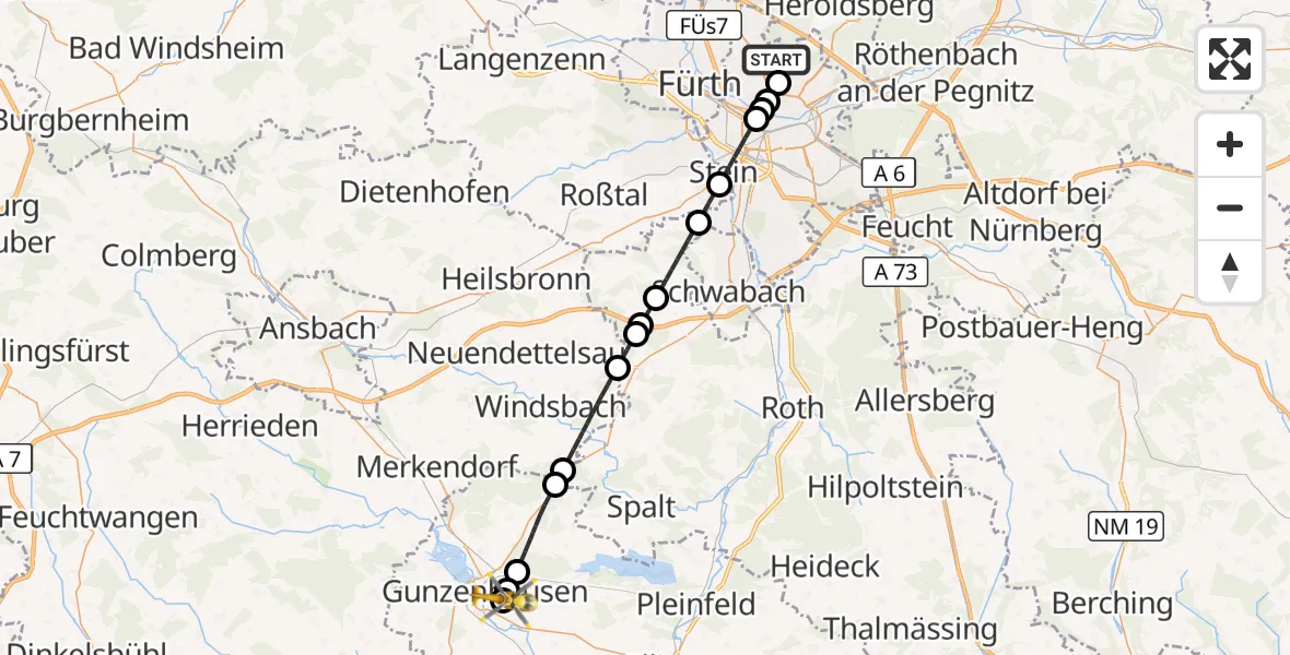 Flugroute Ambulanzhubschrauber Flughafen Nuremberg - Gunzenhausen, 27 Oktober 2026, 11:12