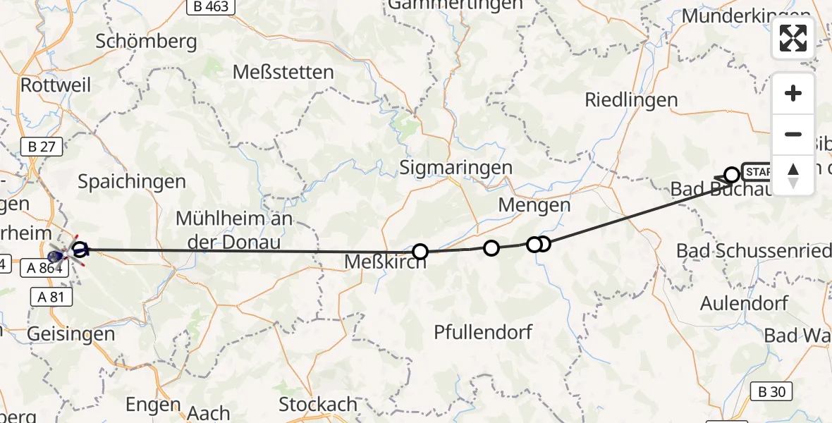 Flugroute Polizeihubschrauber Oggelshausen - Bad Dürrheim, 27 Oktober 2026, 11:19