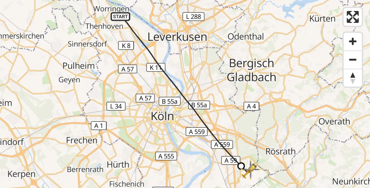 Flugroute Rettungshubschrauber Köln - Köln Bonn Flughafen, 27 Oktober 2026, 11:19