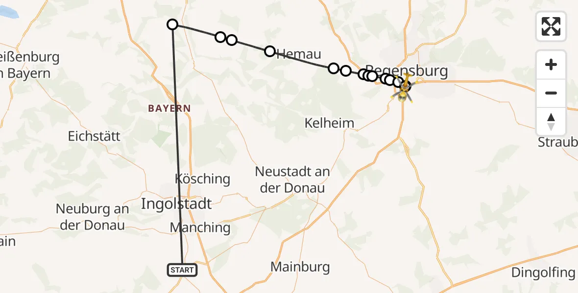 Flugroute Rettungshubschrauber Reichertshofen - DRF Air Rescue Station Regensburg / Regensburg University Hospital, 27 Oktober 2026, 11:24