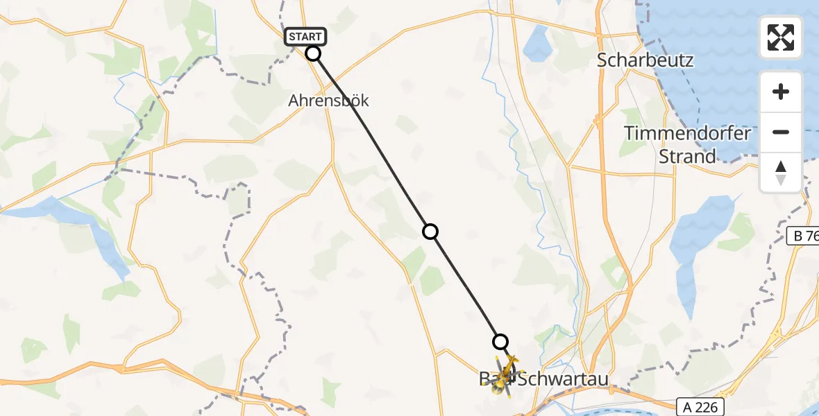 Flugroute Rettungshubschrauber Christoph 12 Luftrettungszentrum - Bad Schwartau, 27 Oktober 2026, 11:26