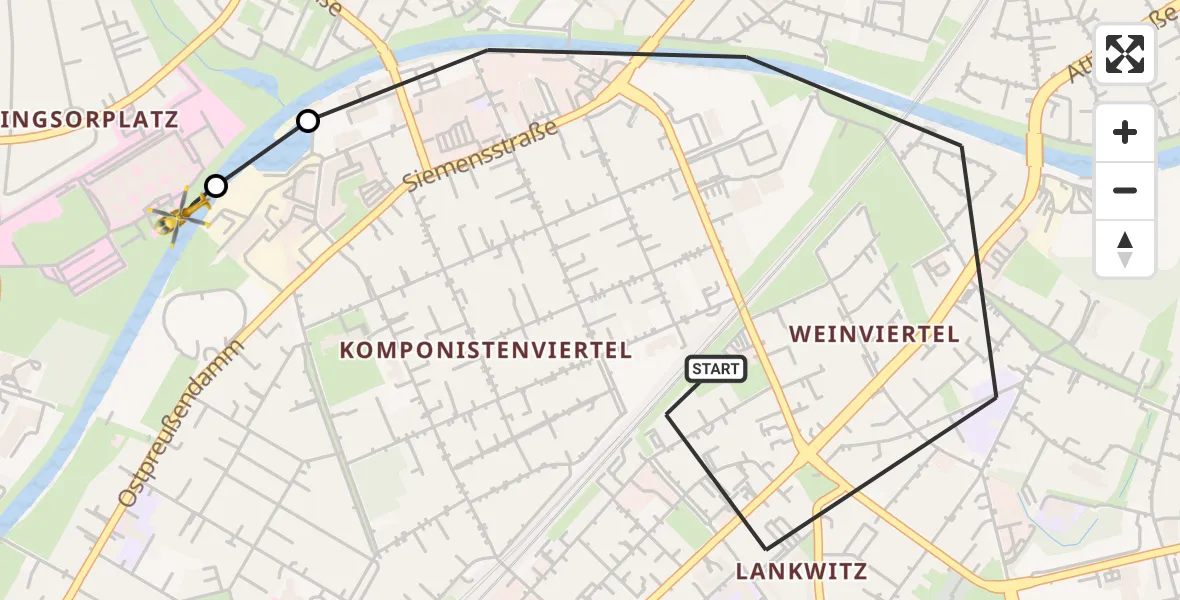 Flugroute Rettungshubschrauber Berlin - Charité Clinic Benjamin Franklin Campus, 27 Oktober 2026, 11:28