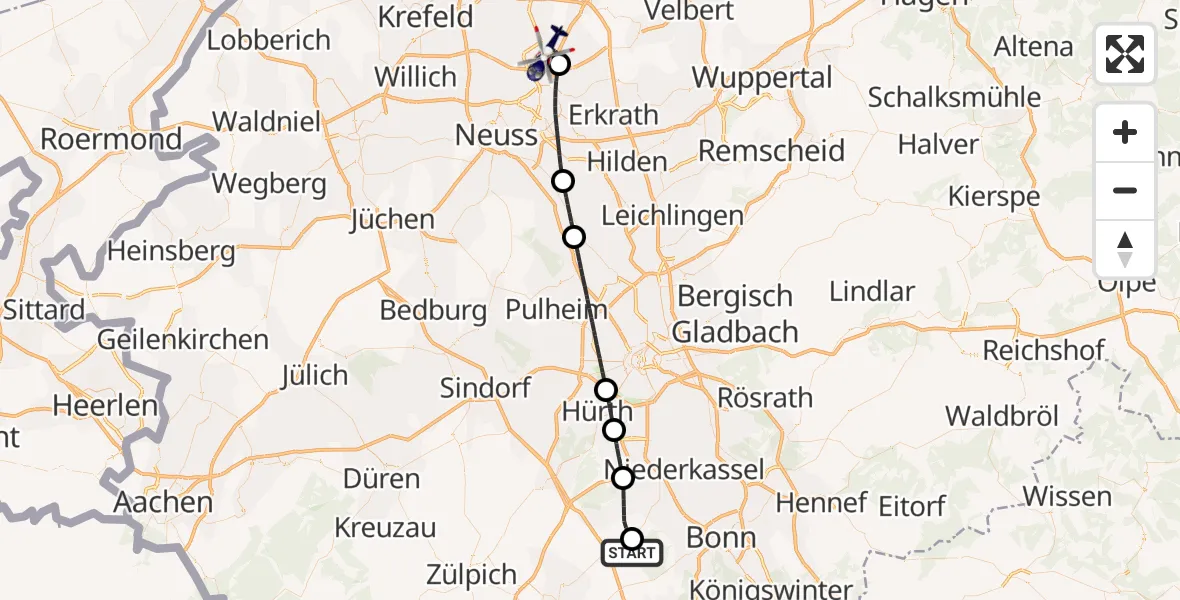 Flugroute Polizeihubschrauber Swisttal - Düsseldorf Flughafen, 27 Oktober 2026, 11:33