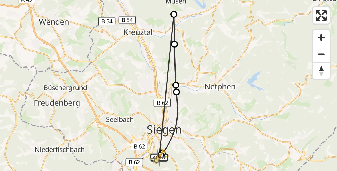 Flugroute Rettungshubschrauber Evangelisches Jung-Stilling Hospital - Evangelisches Jung-Stilling Hospital, 27 Oktober 2026, 11:34