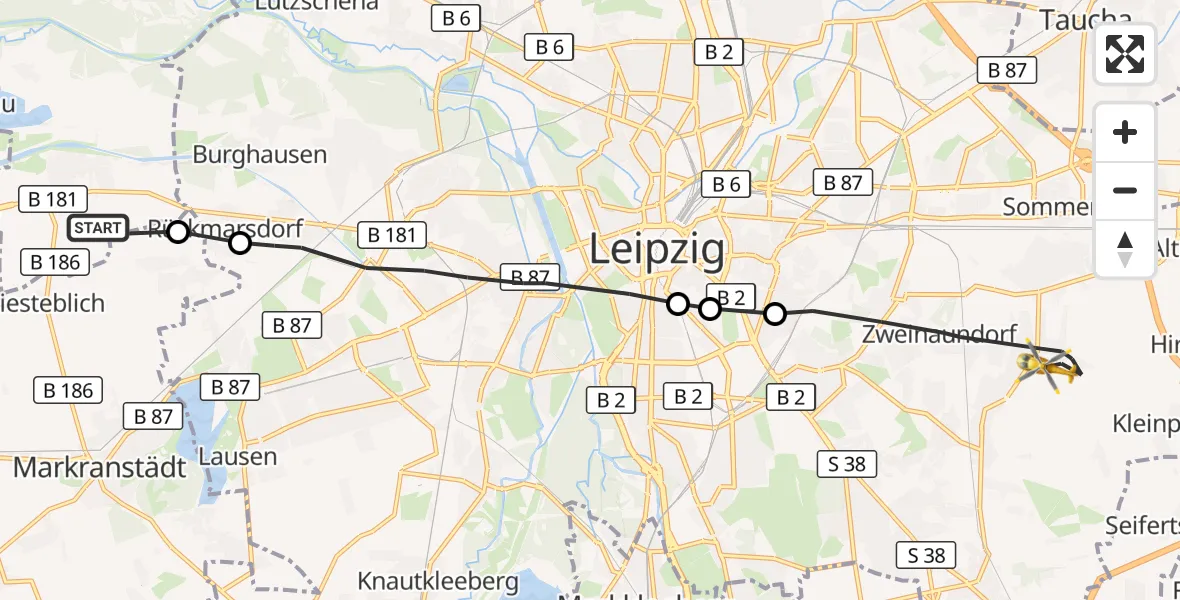 Flugroute Rettungshubschrauber Schkeuditz - Leipzig, 27 Oktober 2026, 11:35