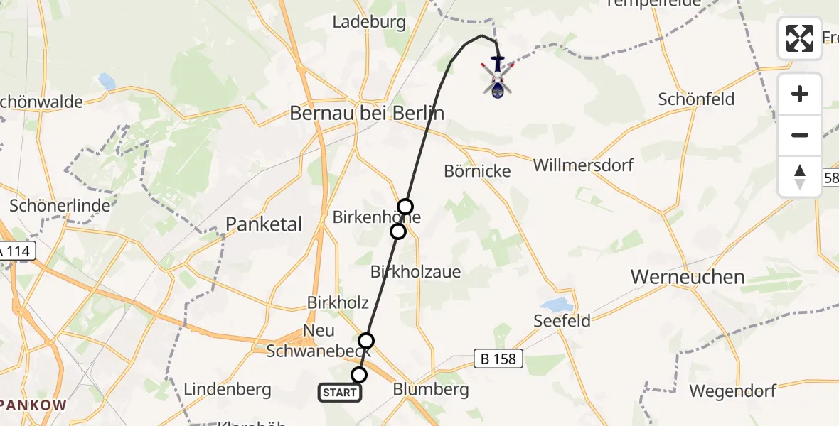 Flugroute Polizeihubschrauber Ahrensfelde Hubschrauberlandeplatz - Bernau bei Berlin, 27 Oktober 2026, 11:36