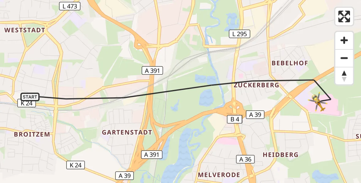 Flugroute Rettungshubschrauber Braunschweig - Braunschweig, 27 Oktober 2026, 11:41
