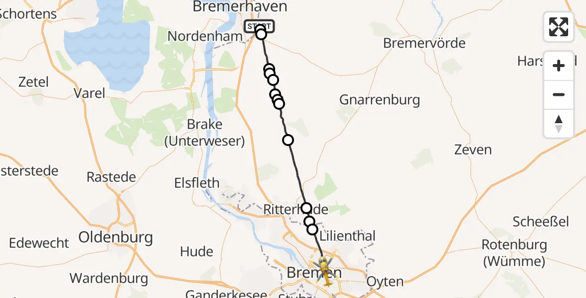 Flugroute Rettungshubschrauber Bremerhaven - Bremen, 27 Oktober 2026, 11:42