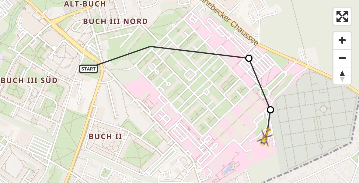 Flugroute Rettungshubschrauber Berlin - Helios Clinic Berlin-Buch, 27 Oktober 2026, 11:43