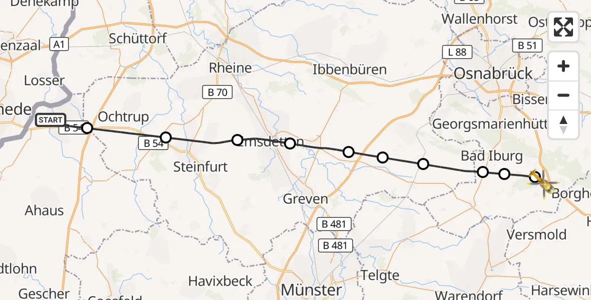 Flugroute Ambulanzhubschrauber Gronau (Westf.) - Bad Rothenfelde, 27 Oktober 2026, 11:43