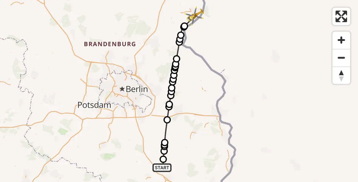 Flugroute Ambulanzhubschrauber Lübben (Spreewald) - Schwedt/Oder, 27 Oktober 2026, 11:56