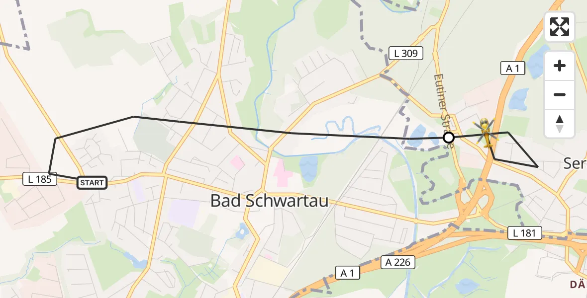 Flugroute Rettungshubschrauber Bad Schwartau - Ratekau, 27 Oktober 2026, 11:59
