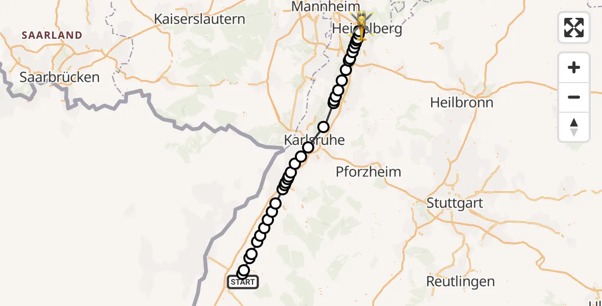 Flugroute Rettungshubschrauber Durbach - Heidelberg, 27 Oktober 2026, 11:59