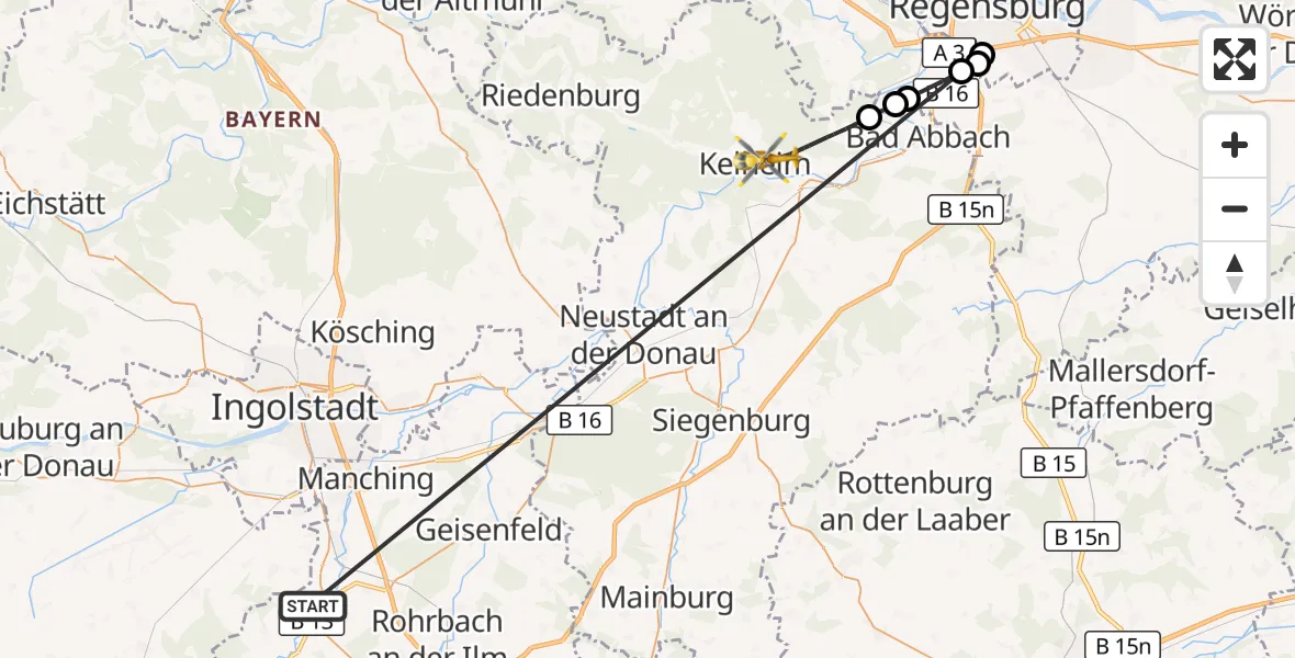 Flugroute Rettungshubschrauber Reichertshofen - Kelheim, 27 Oktober 2026, 12:13