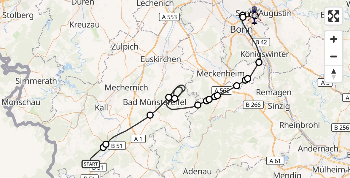 Flugroute Polizeihubschrauber Dahlem - Sankt Augustin, 27 Oktober 2026, 12:18