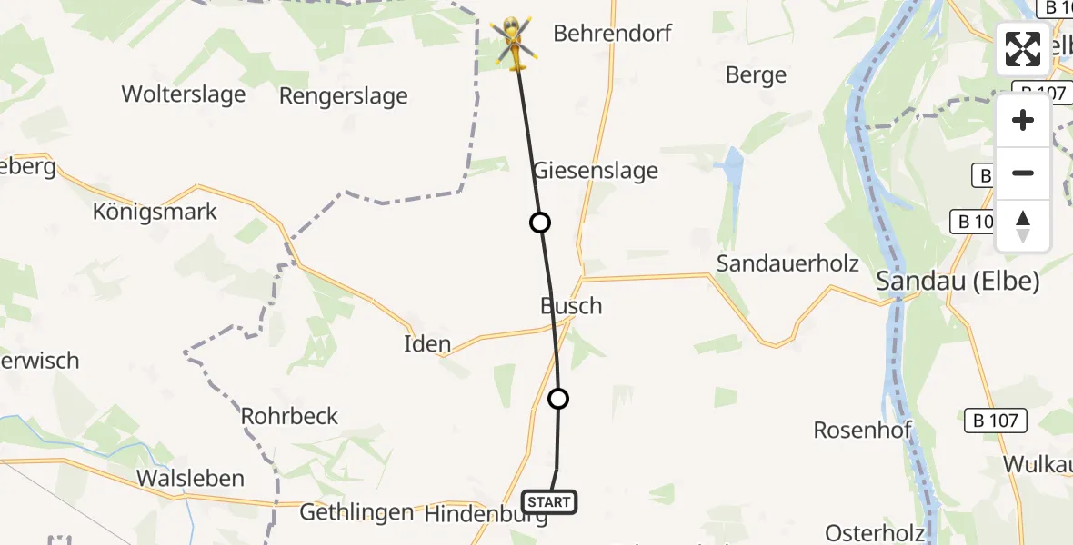 Flugroute Rettungshubschrauber Hohenberg-Krusemark - Werben (Elbe), 27 Oktober 2026, 12:20