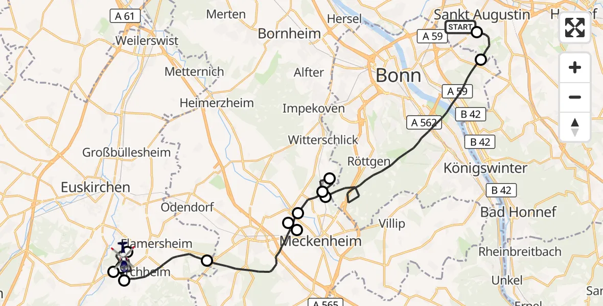 Flugroute Polizeihubschrauber Bonn-Hangelar Flugplatz - Euskirchen, 27 Oktober 2026, 12:20