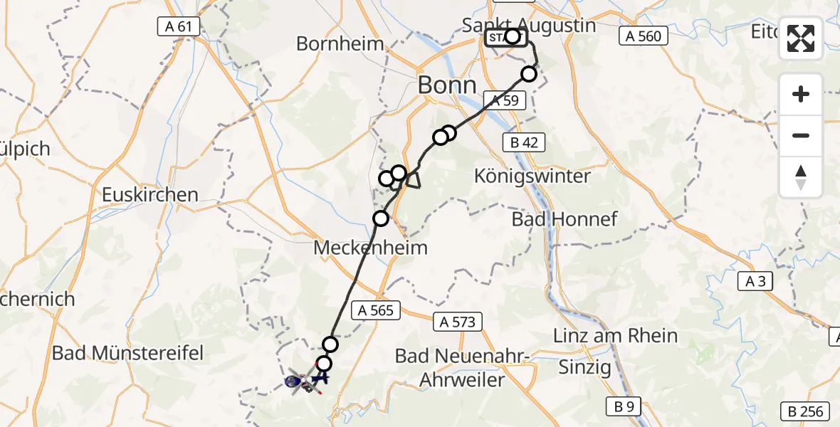 Flugroute Polizeihubschrauber Bonn-Hangelar Flugplatz - Berg, 27 Oktober 2026, 12:24