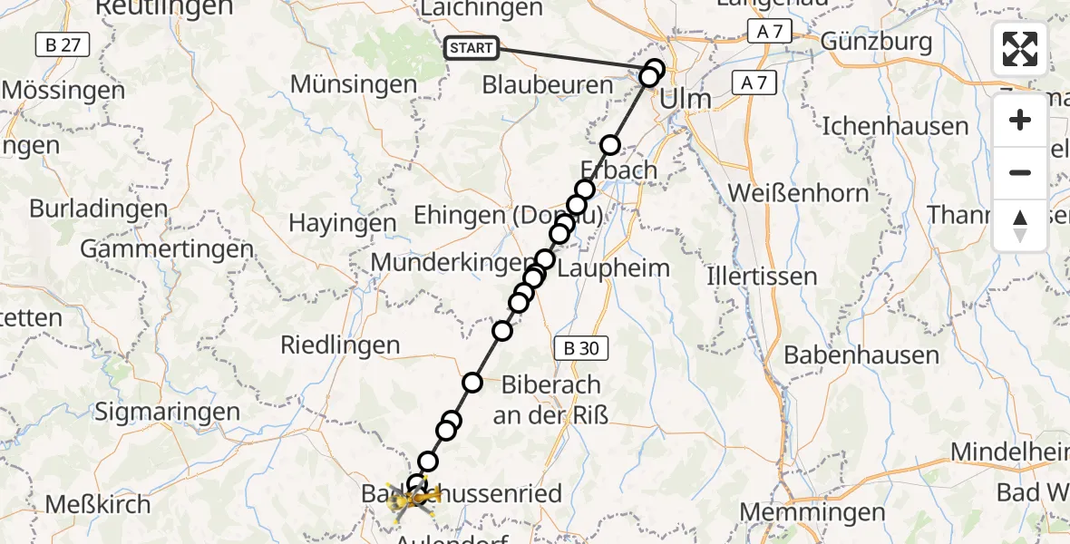 Flugroute Rettungshubschrauber Heroldstatt - Ebersbach-Musbach, 27 Oktober 2026, 12:33