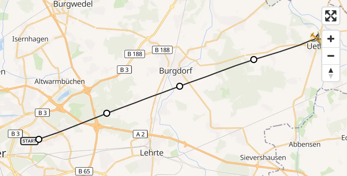 Flugroute Rettungshubschrauber Hannover Luftrettung Hubschrauberlandeplatz (Christoph 4) - Uetze, 27 Oktober 2026, 12:35