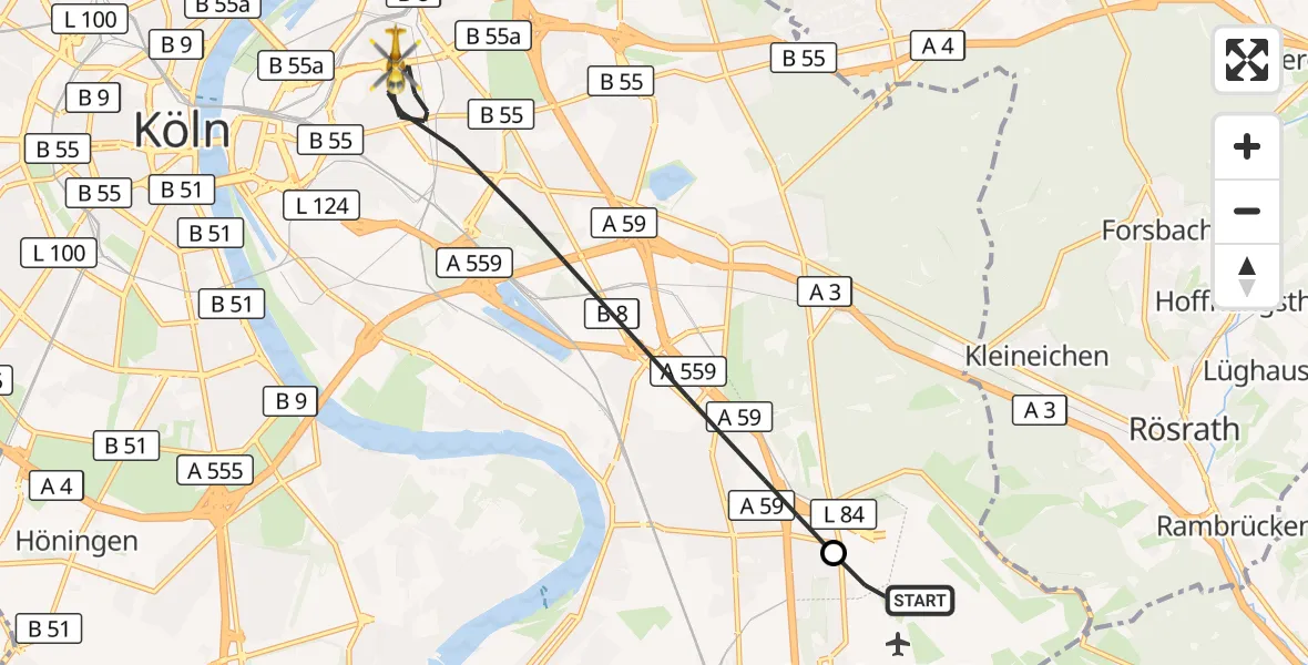 Flugroute Rettungshubschrauber Köln Bonn Flughafen - Köln, 27 Oktober 2026, 12:37