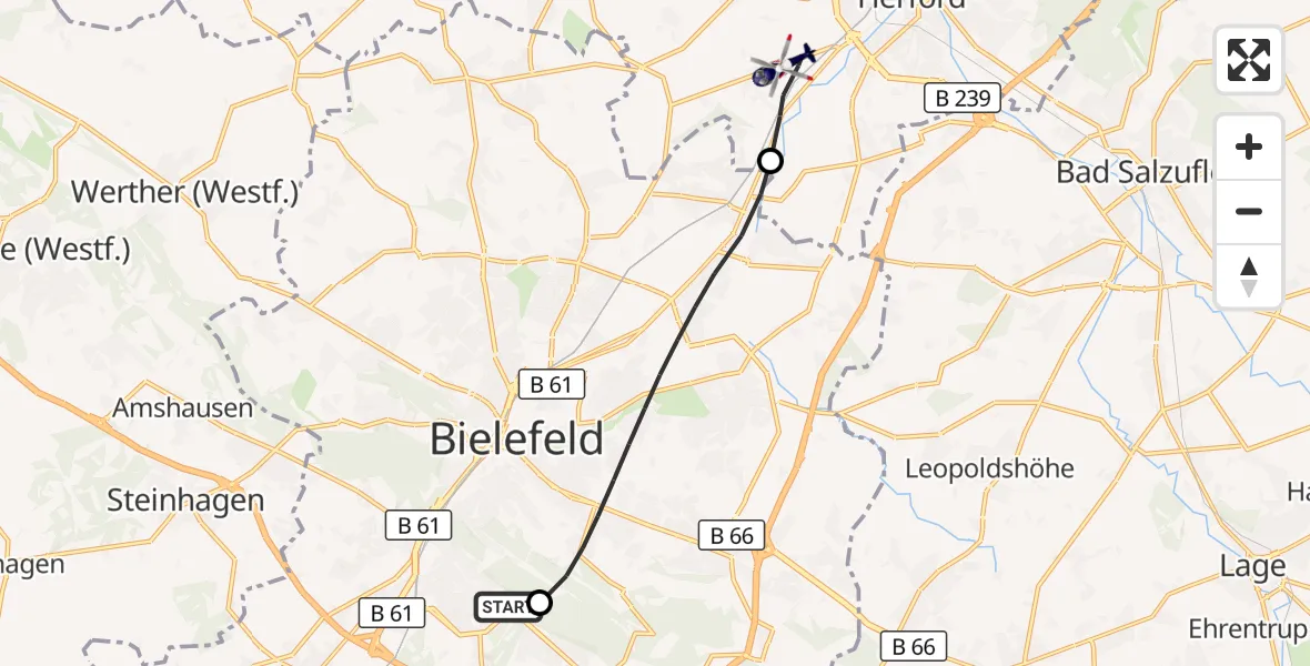 Flugroute Polizeihubschrauber Luftrettungszentrum Bielefeld - Herford, 27 Oktober 2026, 12:38