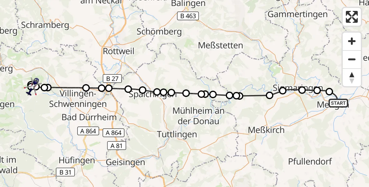 Flugroute Polizeihubschrauber Mengen - Unterkirnach, 27 Oktober 2026, 12:38