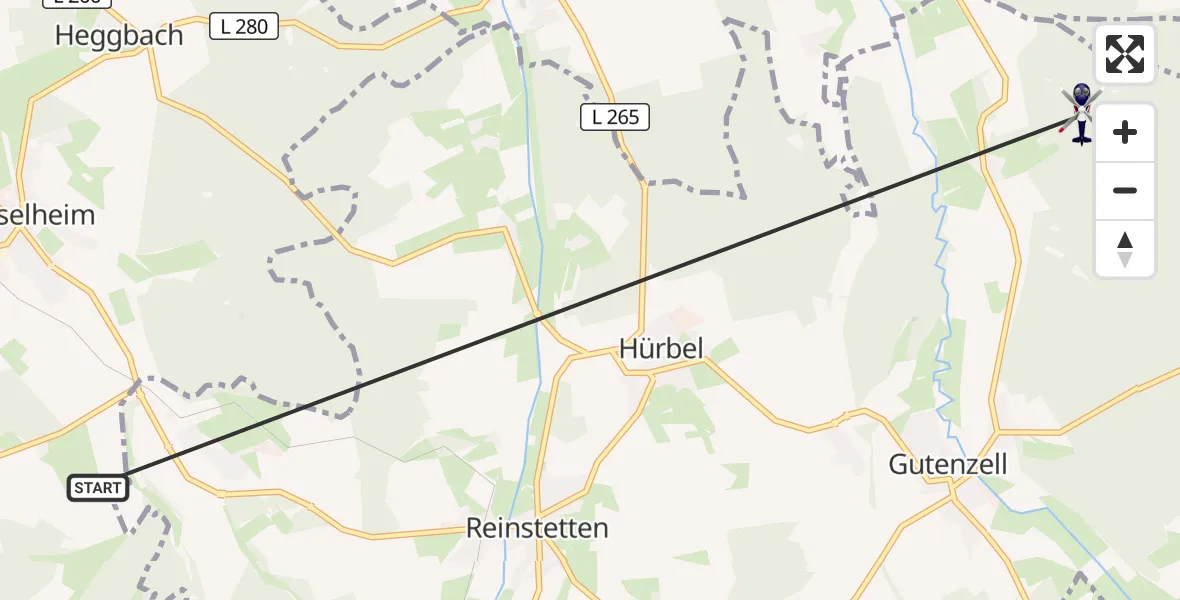 Flugroute Polizeihubschrauber Maselheim - Gutenzell-Hürbel, 27 Oktober 2026, 12:41