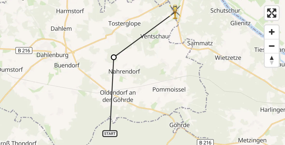 Flugroute Rettungshubschrauber Göhrde - Neu Darchau, 27 Oktober 2026, 12:49