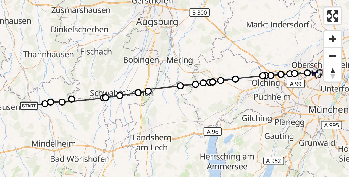 Flugroute Polizeihubschrauber Breitenbrunn - Oberschleißheim, 27 Oktober 2026, 12:50